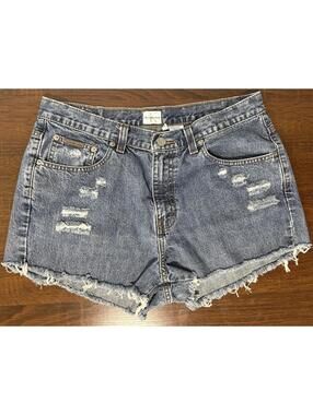 Calvin Klein Women’s  Vintage Denim Shorts 31W 2.5L Frayed Hem Distressed Logo